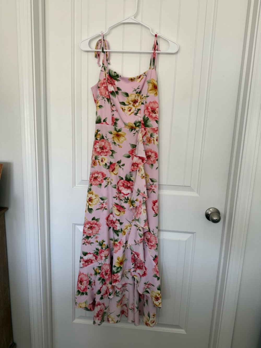Emerald Sundae Pink Floral Maxi Dress with Tie Straps